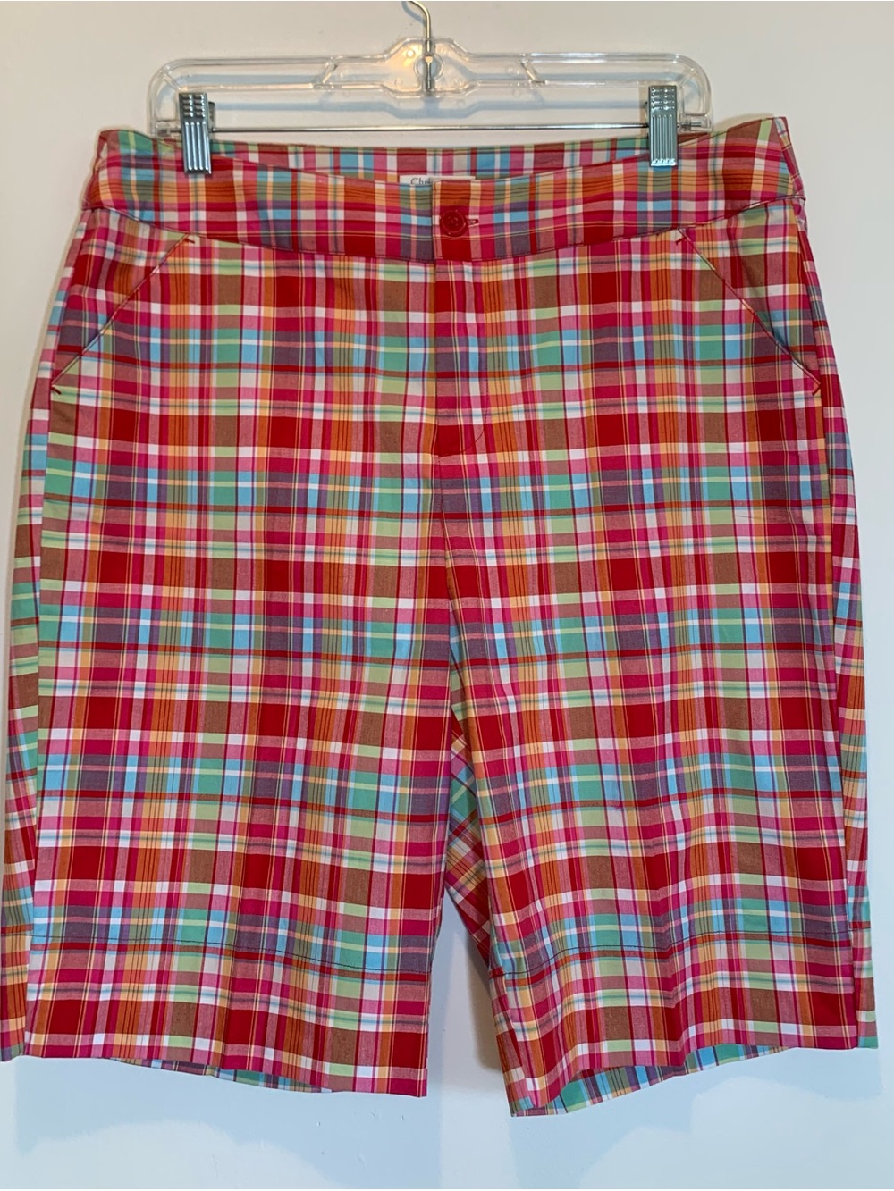 Christopher & Banks Pink Plaid Bermuda Shorts Large Stretch Cotton